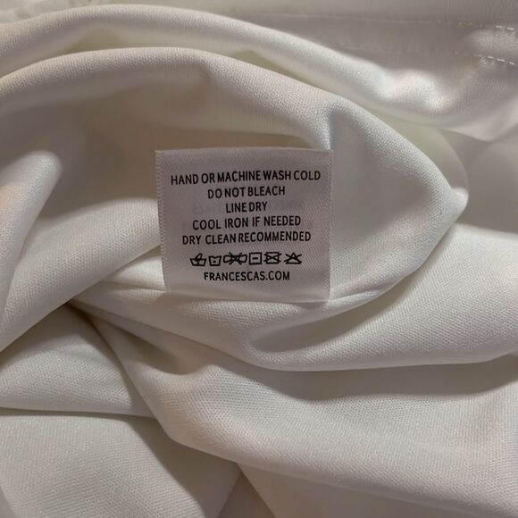 BLUE Rain white dress with crocheted stitching and fabric covered buttons size L - Picture 11 of 13